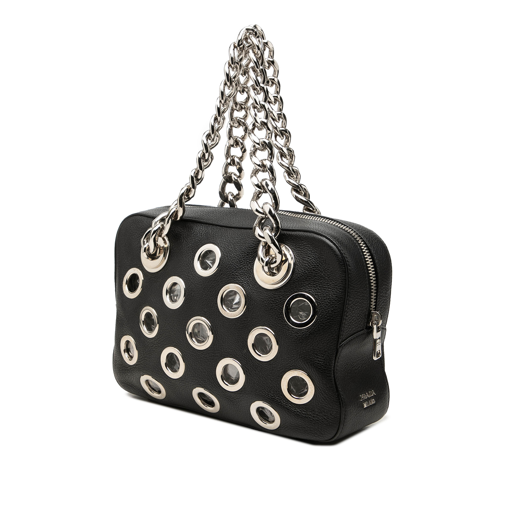 Pre-Loved Prada Vitello Daino Grommet Chain Shoulder Bag