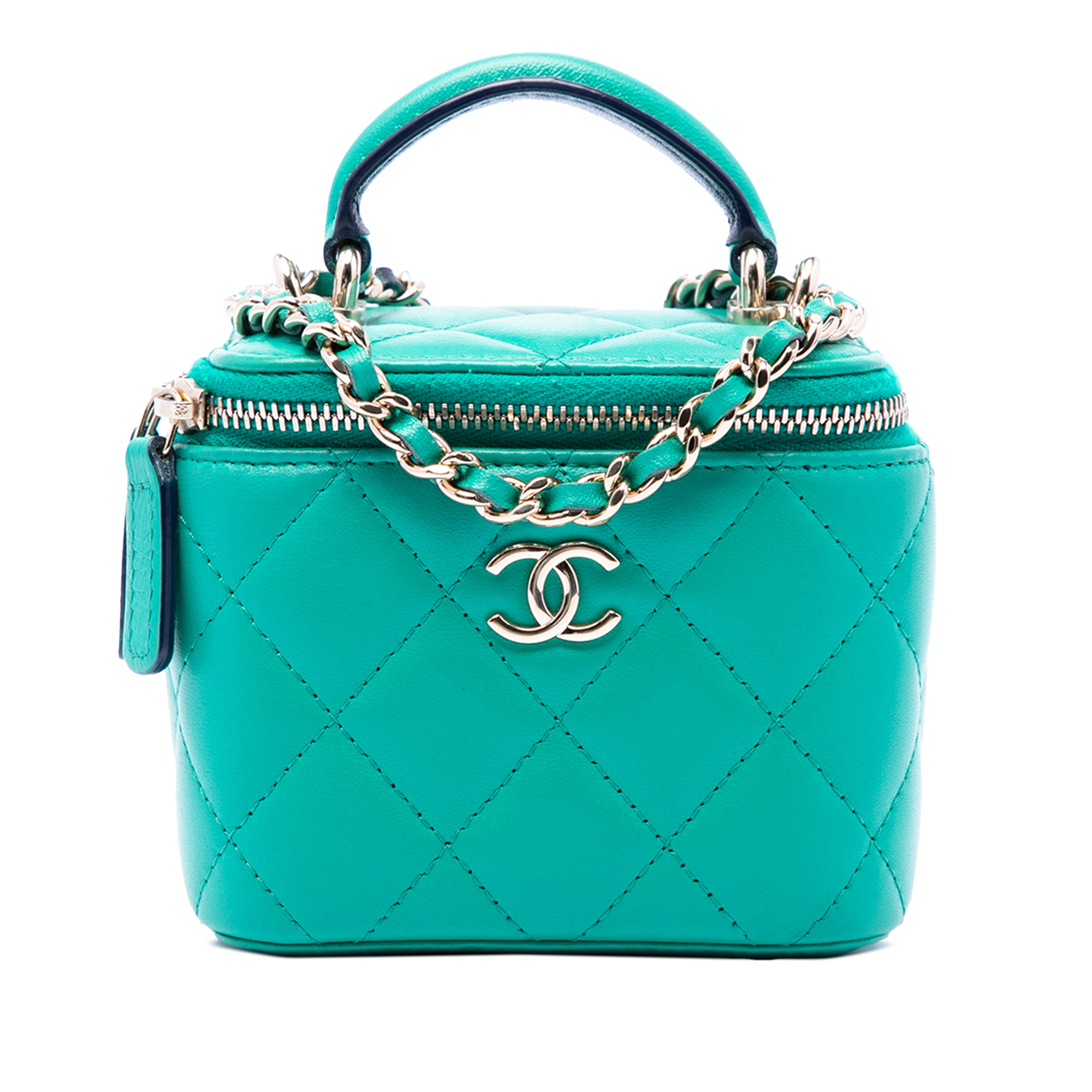 Pre-Loved Chanel Mini Cc Quilted Lambskin Top Handle Vanity Case With Chain