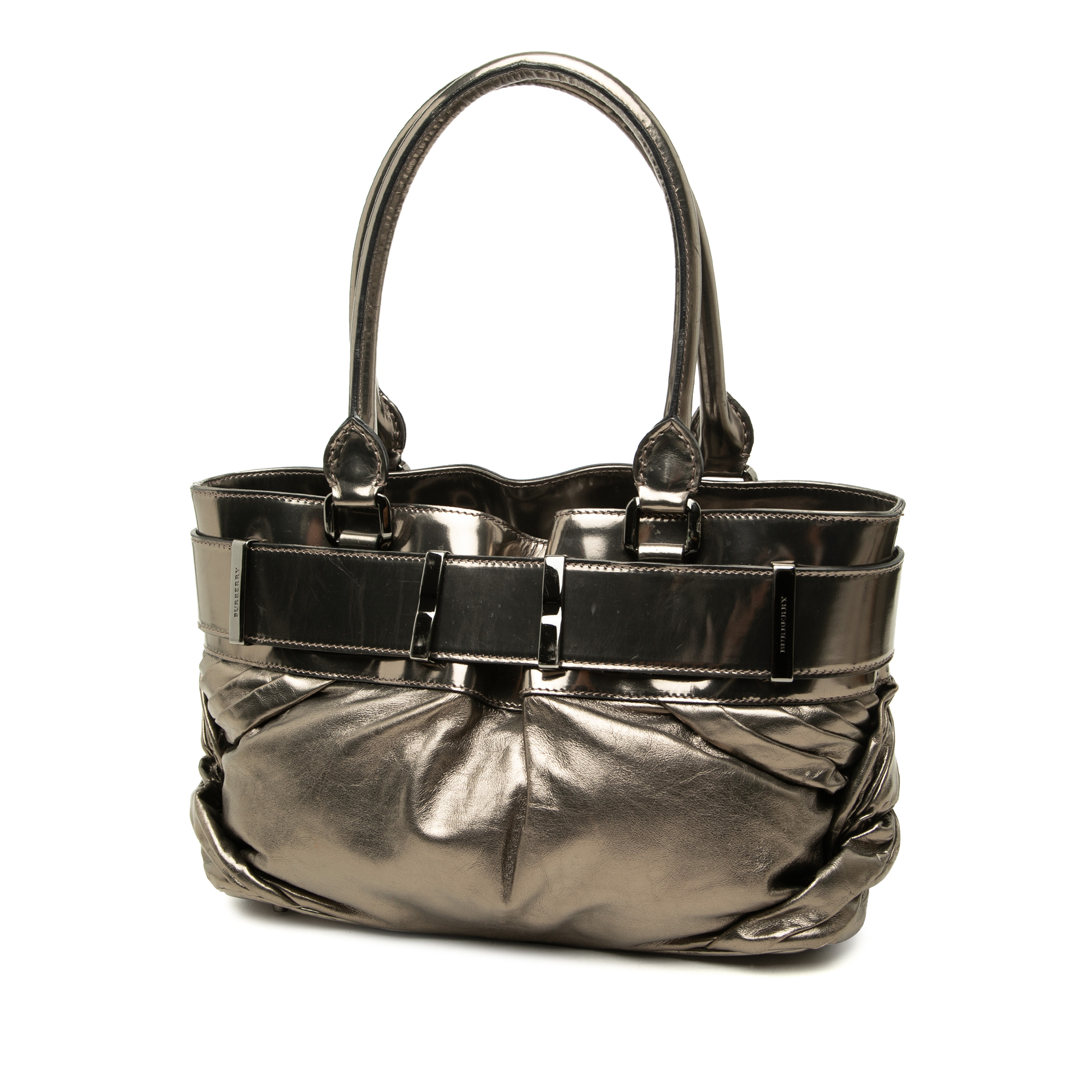Pre-Loved Burberry Small Metallic Pleated Calfskin Healy Tote