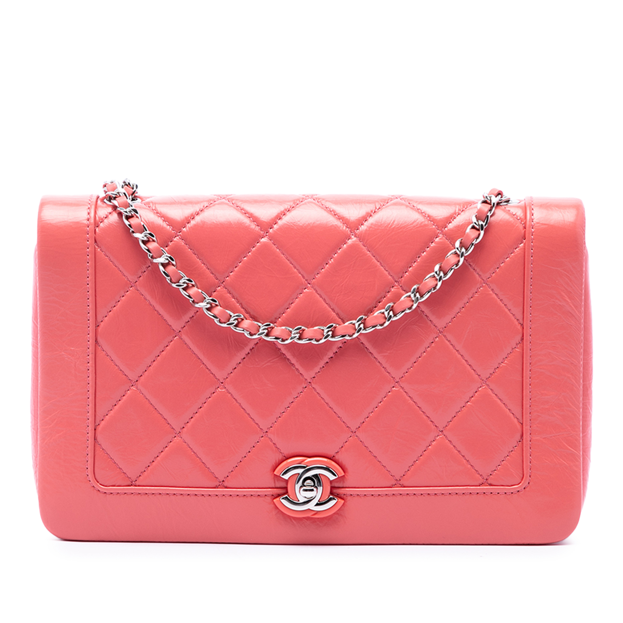 Pre-Loved CHANEL Small Quilted Crumpled Calfskin Bi Vintage Full Flap Crossbody Bag, Pink