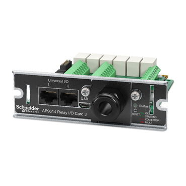 APC Dry contact, Management Options, Dry Contact I/O Card, monitor external UPS environmental sensors, output relays, and input contactsAP9614