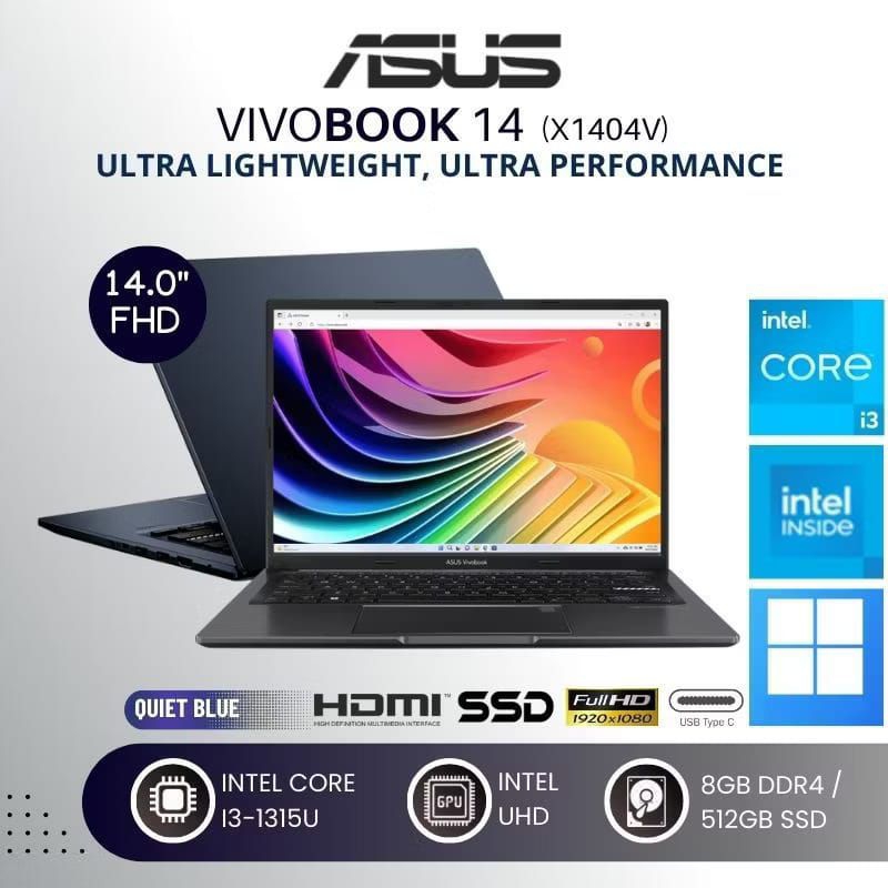 ASUS Vivobook X1404VA Intel Core i7 Gen 13 14-inch FHD Laptop 16GB DDR4 512GB SSD