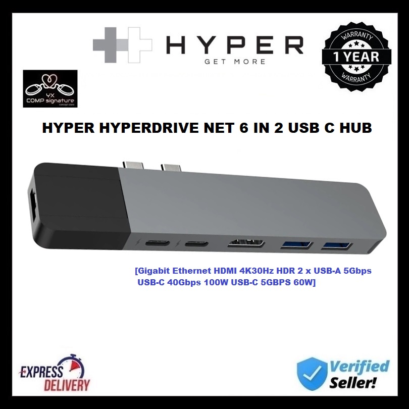 TARGUS HyperDrive NET 6-in-2 USB-C Hub GN28N-SIL-GL-50